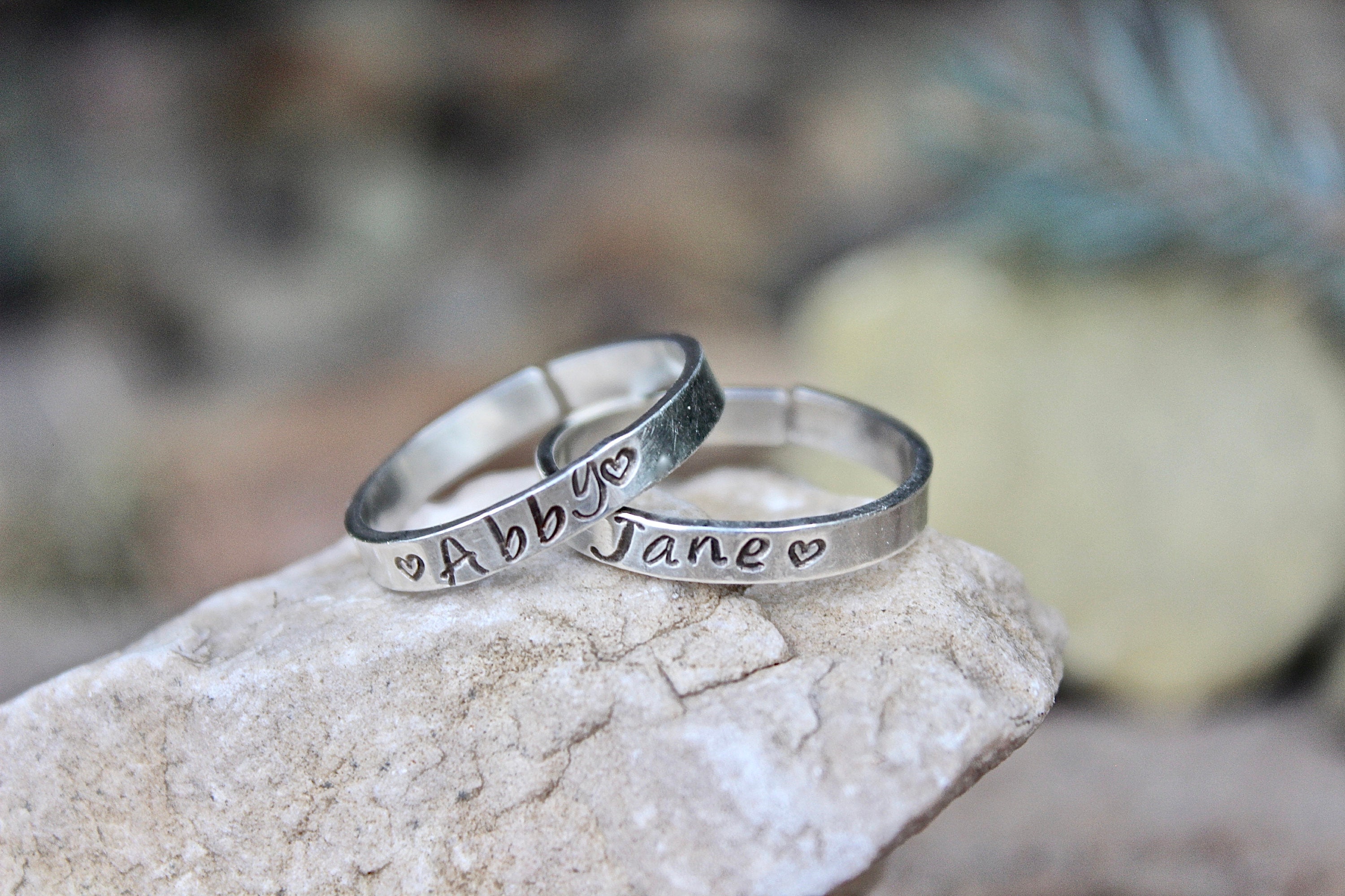 Name ring design silver deals