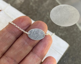 Fingerprint Jewelry, Thumbprint Charm, Oval Fingerprint Charm, Memorial Fingerprint Necklace, Handwriting Necklace, Funeral Jewelry