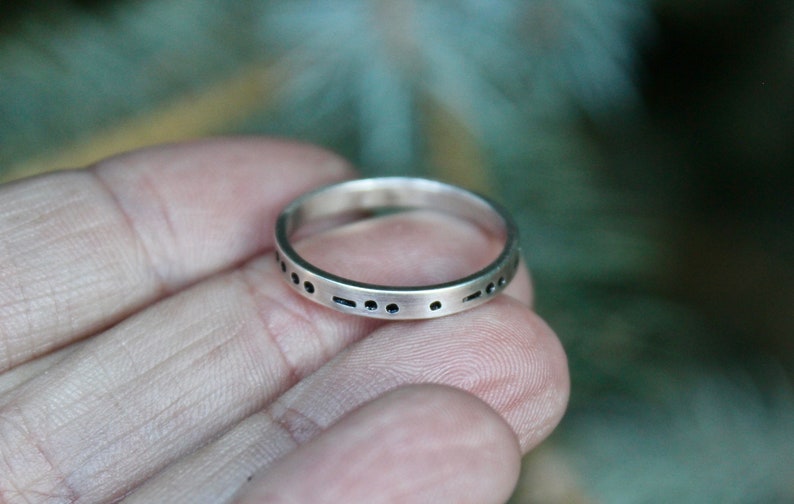 Morse Code in Sterling Silver, You Customize up to 20 Dots & Dashes Ring, Secret Message in Morse Code, Unisex Adult Ring image 5