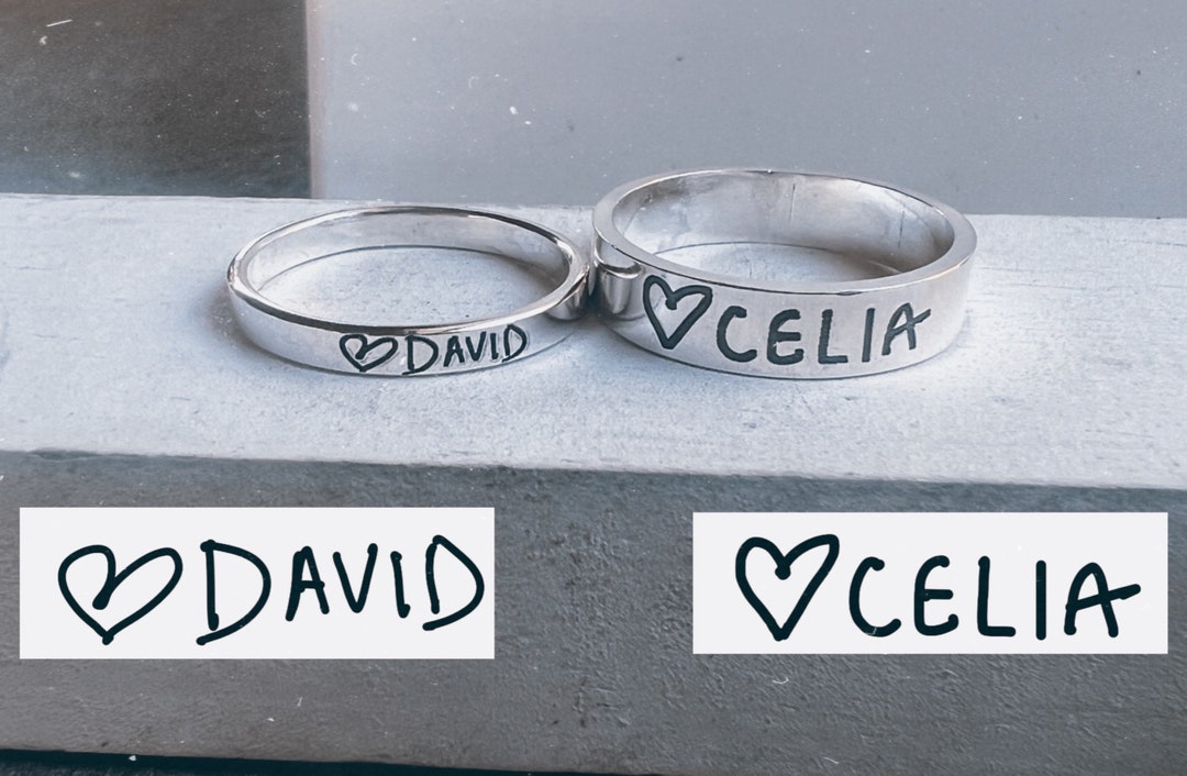 Handwriting Ring Set: Personalized Couple's Rings - Etsy