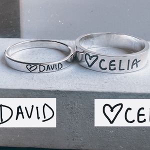 Couple&#39;s Ring Set, Handwriting Rings for Couples, Husband and Wife Rings, Boyfriend Ring, Girlfriend Ring, Handwritten Messages