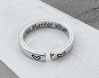Inspirational Aluminum Adjustable Ring: &#39;No Matter What&#39; Mantra
