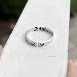 Sisters Ring, Rings for Sisters, Personalized Sister Ring, Sterling Silver Adjustable Ring, Gift for Sister, Best Friend Jewelry, Heart Ring image 4