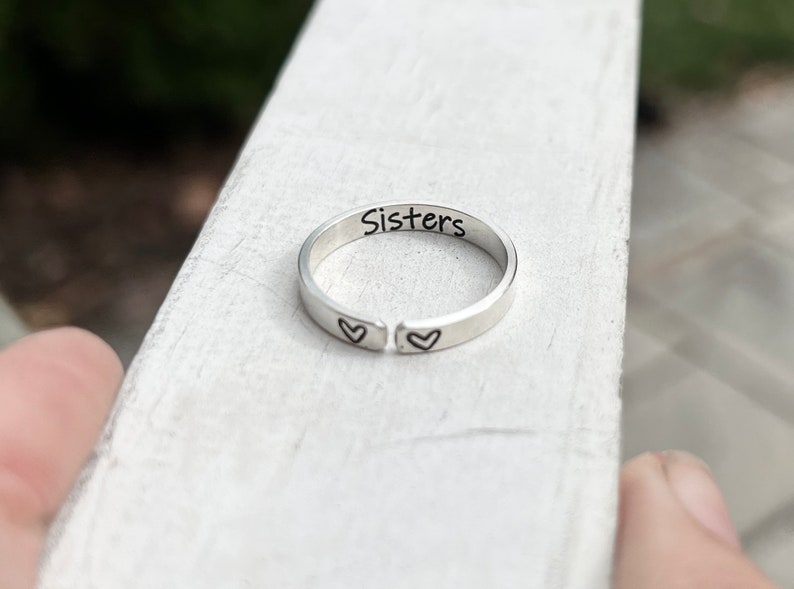 Sisters Ring, Rings for Sisters, Personalized Sister Ring, Sterling Silver Adjustable Ring, Gift for Sister, Best Friend Jewelry, Heart Ring image 4