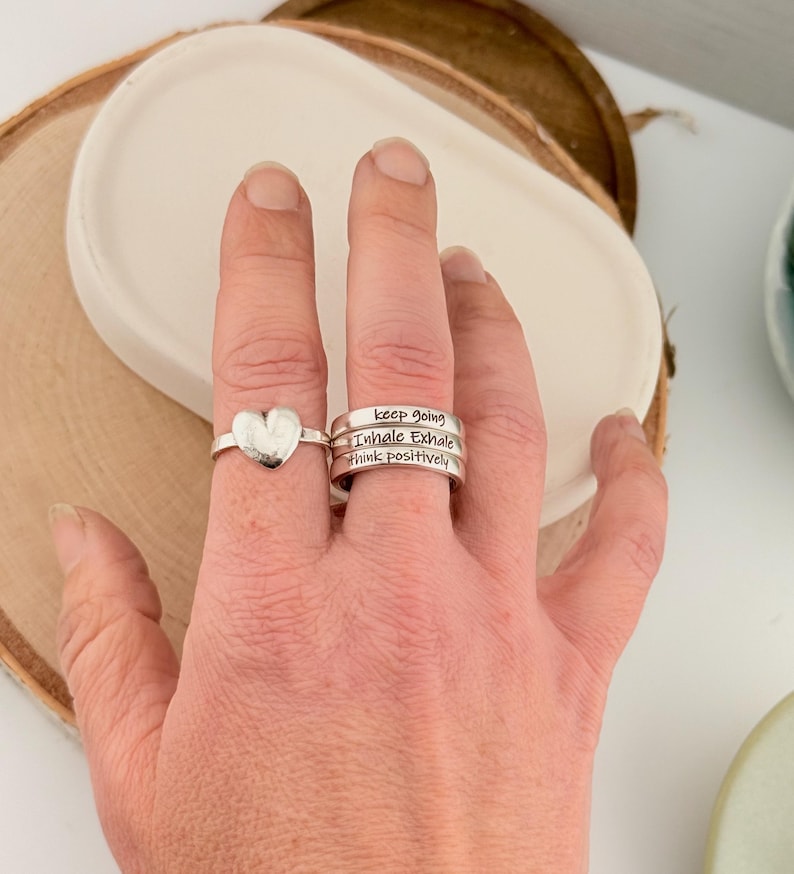 Inspirational Adjustable Silver Ring, Customizable Ring Inside and Out, 925 Sterling or Aluminum Ring, Personalized Adjustable Stacking Ring Bild 19