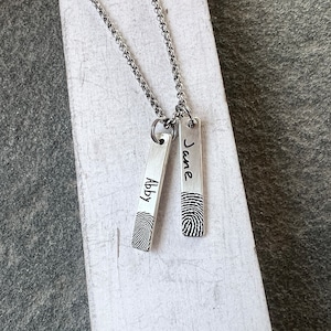 Fingerprint Necklace with Handwriting, Thumbprint Bar Necklace, Handwriting Necklace, Handwriting Bar Necklace, Custom Jewelry Gift