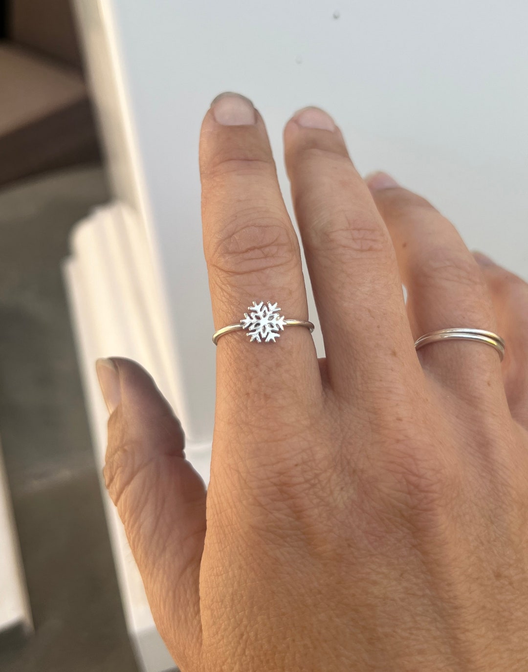 Snowflake Ring, Sterling Silver Snowflake Ring, Snow Globe Ring, Handmade Snowflake Ring, Snow