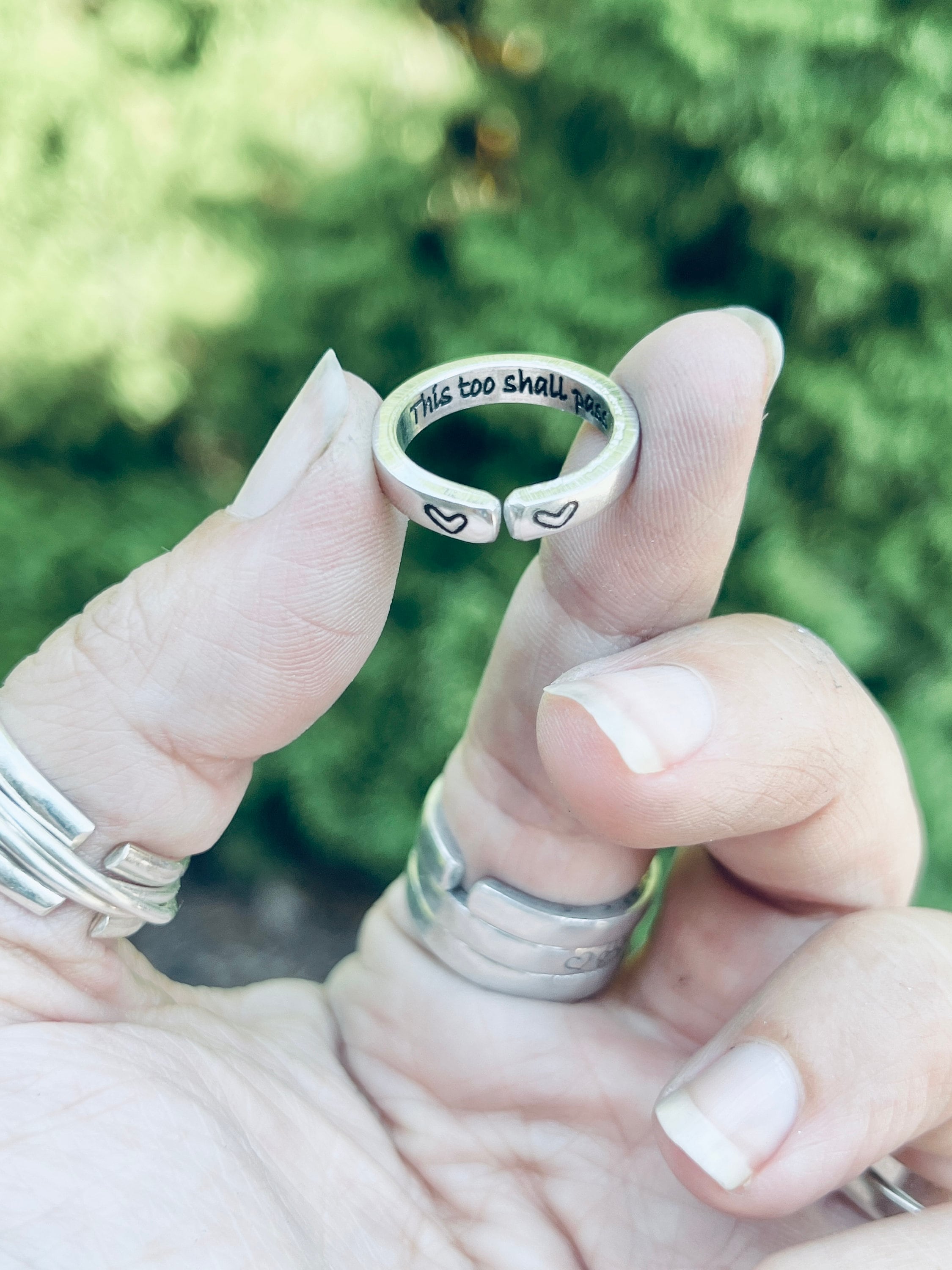 This Too Shall Pass Ring: Inspirational Aluminum Mantra Jewelry