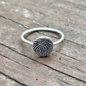 Fingerprint Ring Sterling Silver, Thumbprint Jewelry, Custom Personalized Gift, Sympathy Remembrance Memorial Bereavement Gift Ideas