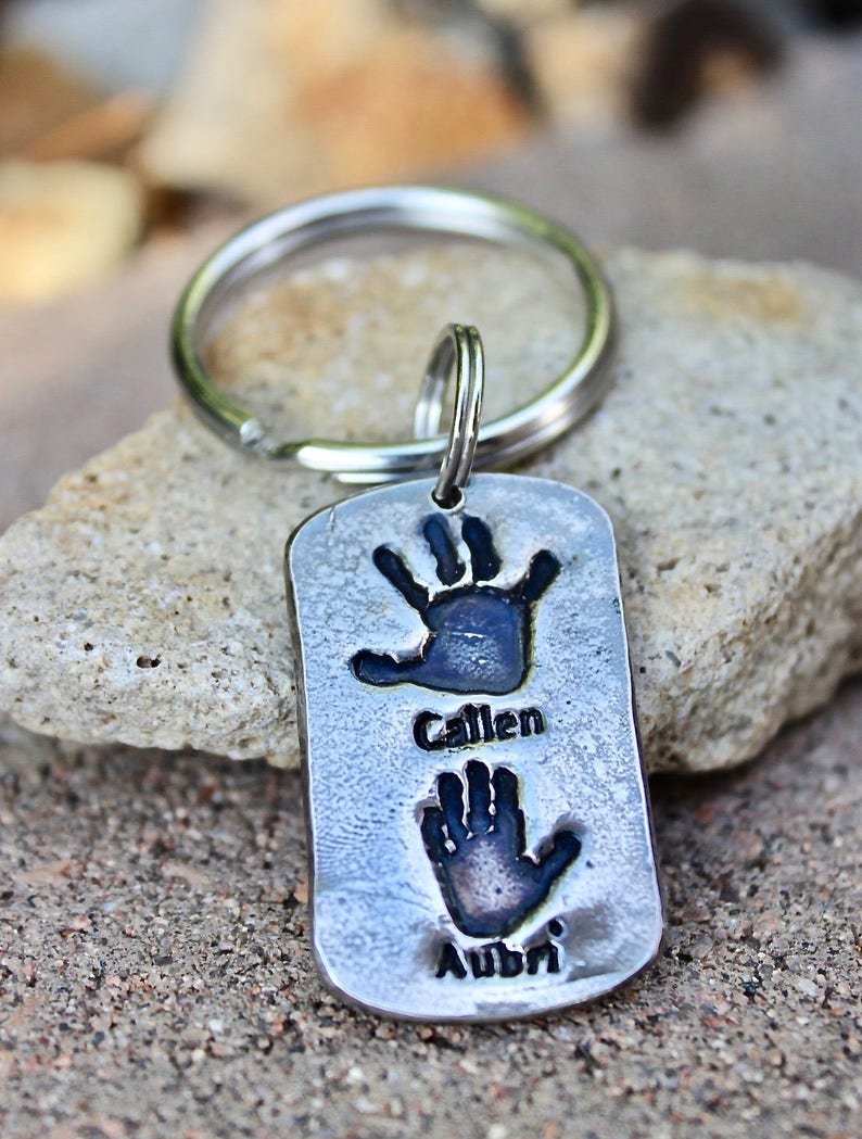 Real Handprints Keychain Handprint Keychain Real Handprint Etsy