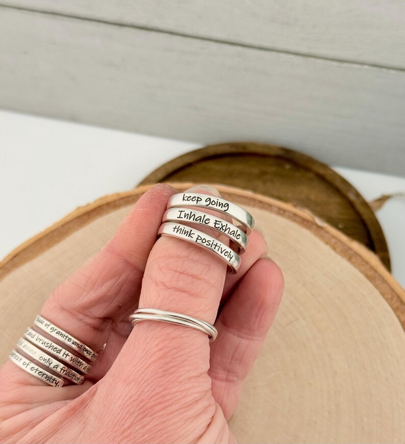 Inspirational Adjustable Silver Ring, Customizable Ring Inside and Out, 925 Sterling or Aluminum Ring, Personalized Adjustable Stacking Ring Bild 17
