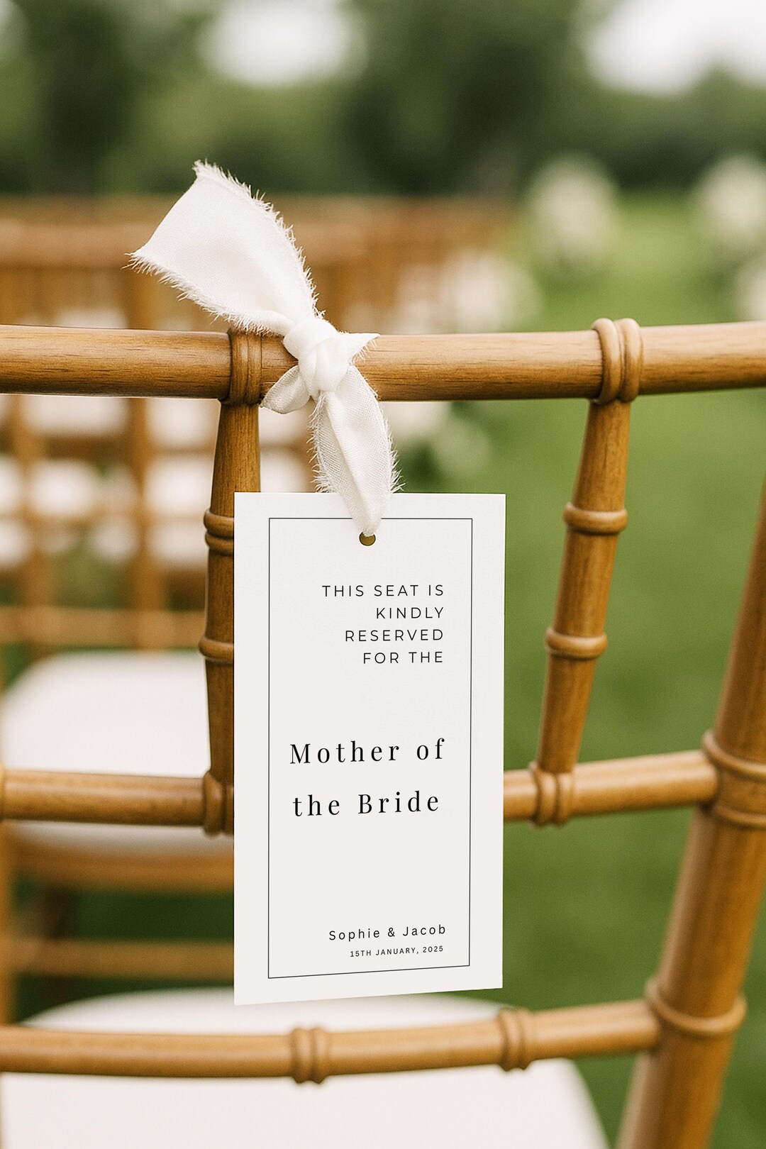 Seating Labels Examples Minimalist Black Border Reserved Chair Tag Template - Minimal Wedding ...