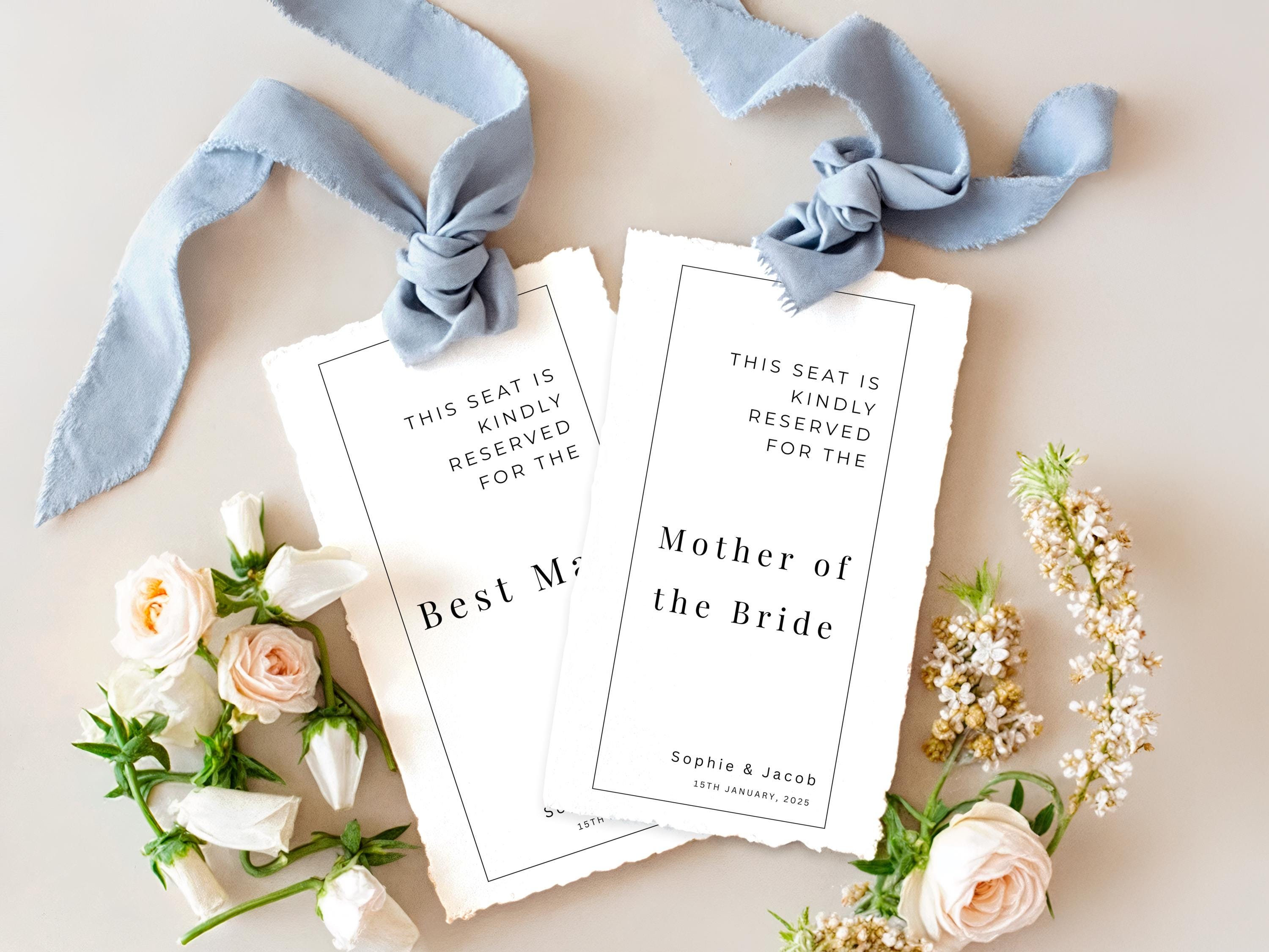 Seating Labels Examples Minimalist Black Border Reserved Chair Tag Template - Minimal Wedding ...