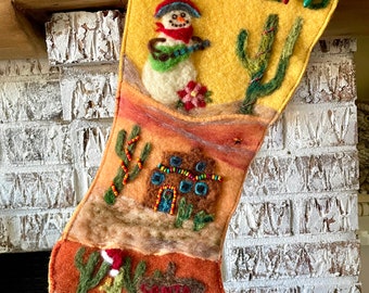 Southwest themed repurposed wool Christmas stocking