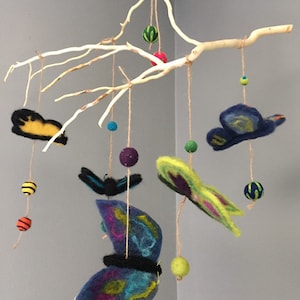 handmade baby mobile,felted nature mobile,butterflies