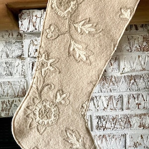 Repurposed beige and cream wool sweater  Christmas stocking