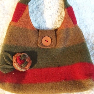 Red green and brown striped shoulder bag