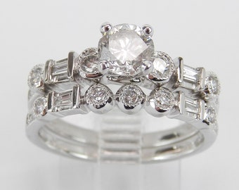 Diamond Engagement Ring, Diamond Wedding Ring Set, 14K White Gold Bridal Set, Round Brilliant Diamond