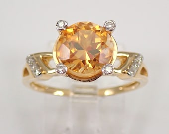Citrine and Diamond Engagement Ring - 14K Yellow Gold Gemstone Setting - GalaxyGems Birthstone Fine Jewelry Gift