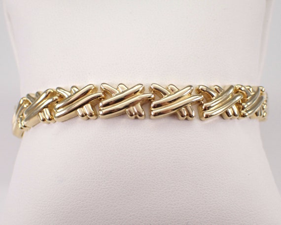 Vintage 14K Yellow Gold Bracelet - Simple Everyday Layering Jewelry - Estate X Hugs Motif