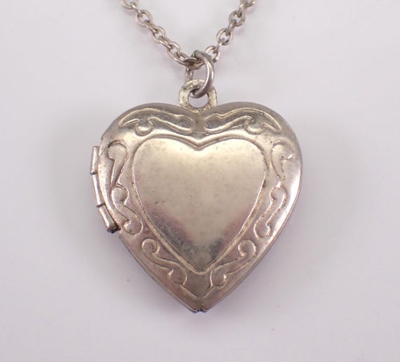 Vintage Sterling Silver Heart Locket Necklace, Unique Dainty Charm Pendant, Estate Everyday Choker Chain Jewelry Gift