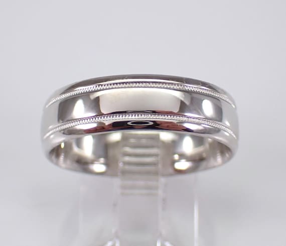 Mens White Gold Wedding Ring, Unisex Simple Anniversary Band, Bridal Jewelry Gift for Him