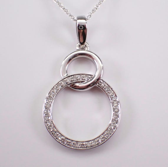 Interlocking Circles Diamond Necklace - White Gold Charm Pendant Chain - Unique Wedding Anniversary Jewelry Gift