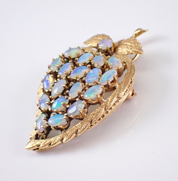 Vintage Opal Brooch Pin - 14k Yellow Gold Cluster… - image 4