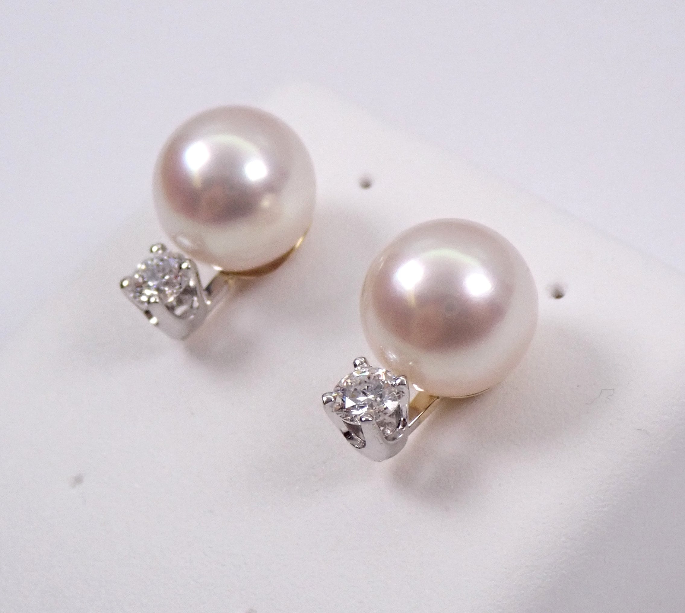 Pearl and Diamond Studs, Pearl Stud Earrings, 14K Yellow Gold Diamond ...