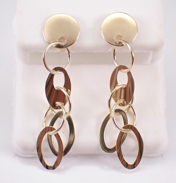 Vintage 14K Yellow Gold Dangle Earrings, Unique Estate Interlocking Rings, GalaxyGems Fine Jewelry Gift