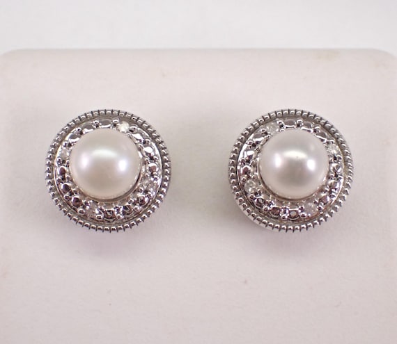 Pearl and Diamond Halo Stud Earrings - White Gold Convertible Jacket Set Studs