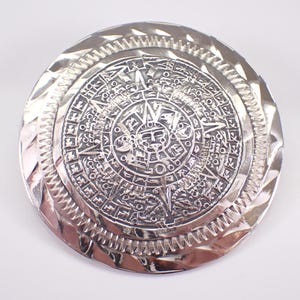 Vintage Sterling Silver AZTEC Calendar Charm Pendant, Estate Large Disk Mayan Calendar Drop for Necklace or Bracelet