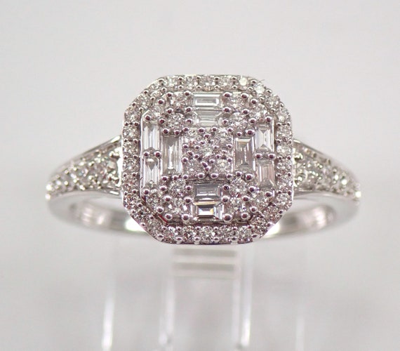 White Gold .60 ct Diamond Halo Cluster Engagement Ring Size 7 FREE SIZING