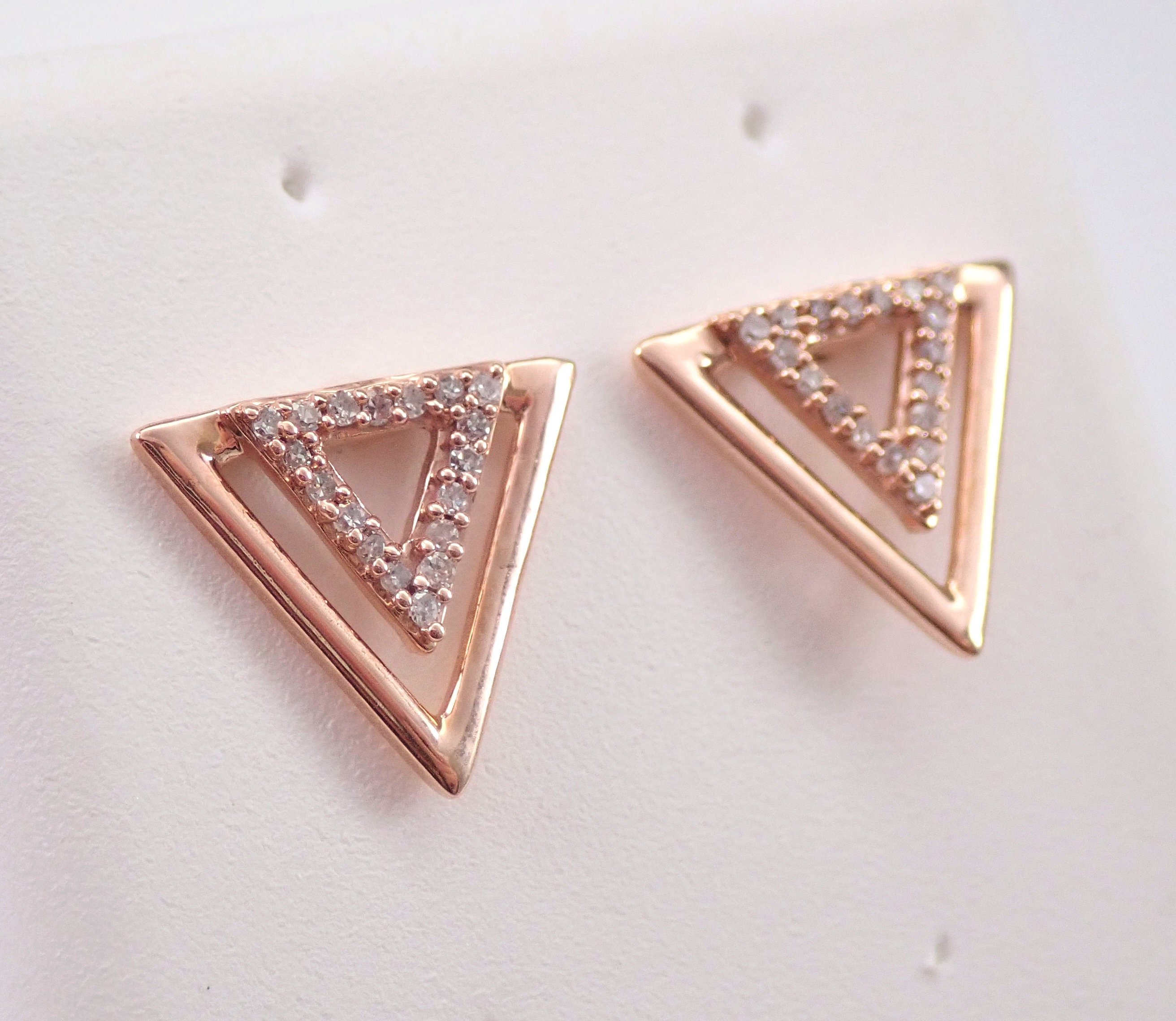 Diamond Earrings Triangle Stud Earrings Rose Gold Geometric | Etsy