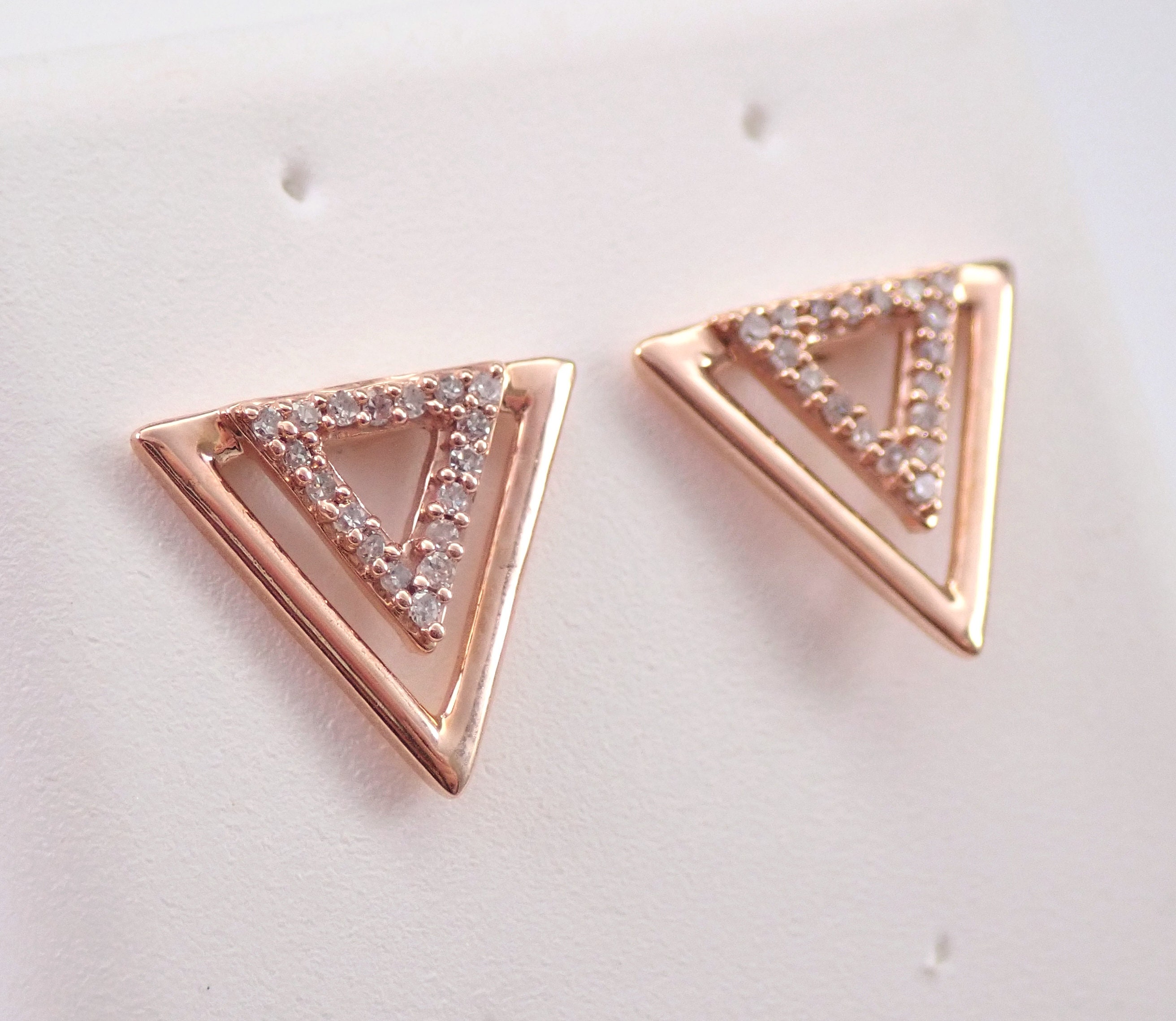 Diamond Earrings Triangle Stud Earrings Rose Gold Geometric Etsy