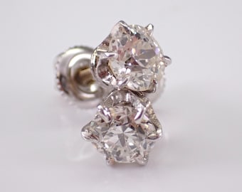 Antique Old Miner Diamond Stud Earrings - 14K White Gold Screwback Studs - Unique Vintage Fine Jewelry Gift