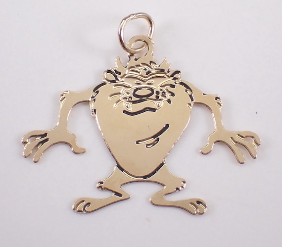 Vintage Tasmanian Devil Charm Pendant, Solid 14K Yellow Gold Warner Bros Taz, Unique Estate Drop for Bracelet or Necklace