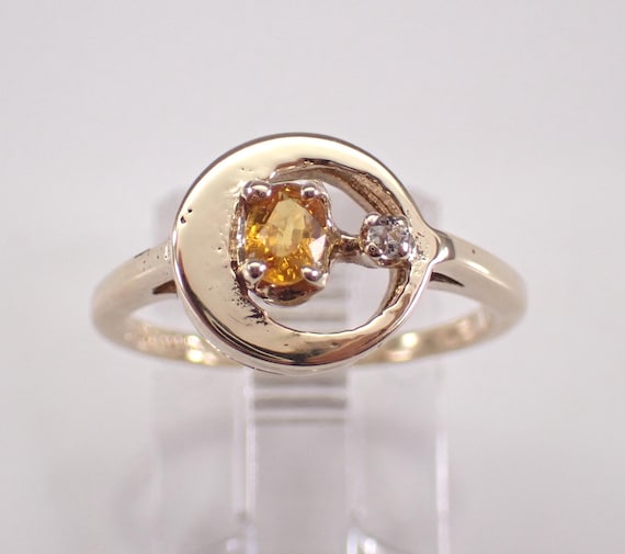 Estate 14K Gold Yellow Sapphire Pinky Ring, 90s Vintage Dainty Band