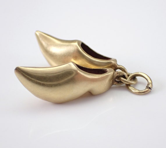 Vintage Clogs Charm Pendant, Solid 14K Yellow Gold Shoes Footwear Jewelry for Bracelet or Necklace, Unique Keepsake Gift