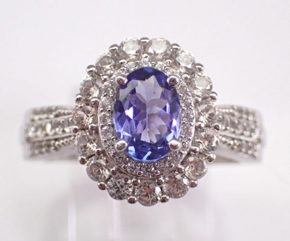 Sterling Silver Tanzanite Promise Engagement Ring - Unique Gemstone Anniversary Jewelry Gift