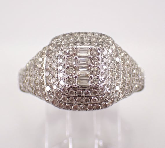 Diamond Cluster Dome Ring - White Gold Pyramid Engagement Setting - Unique Bridal Fine Jewelry Gift
