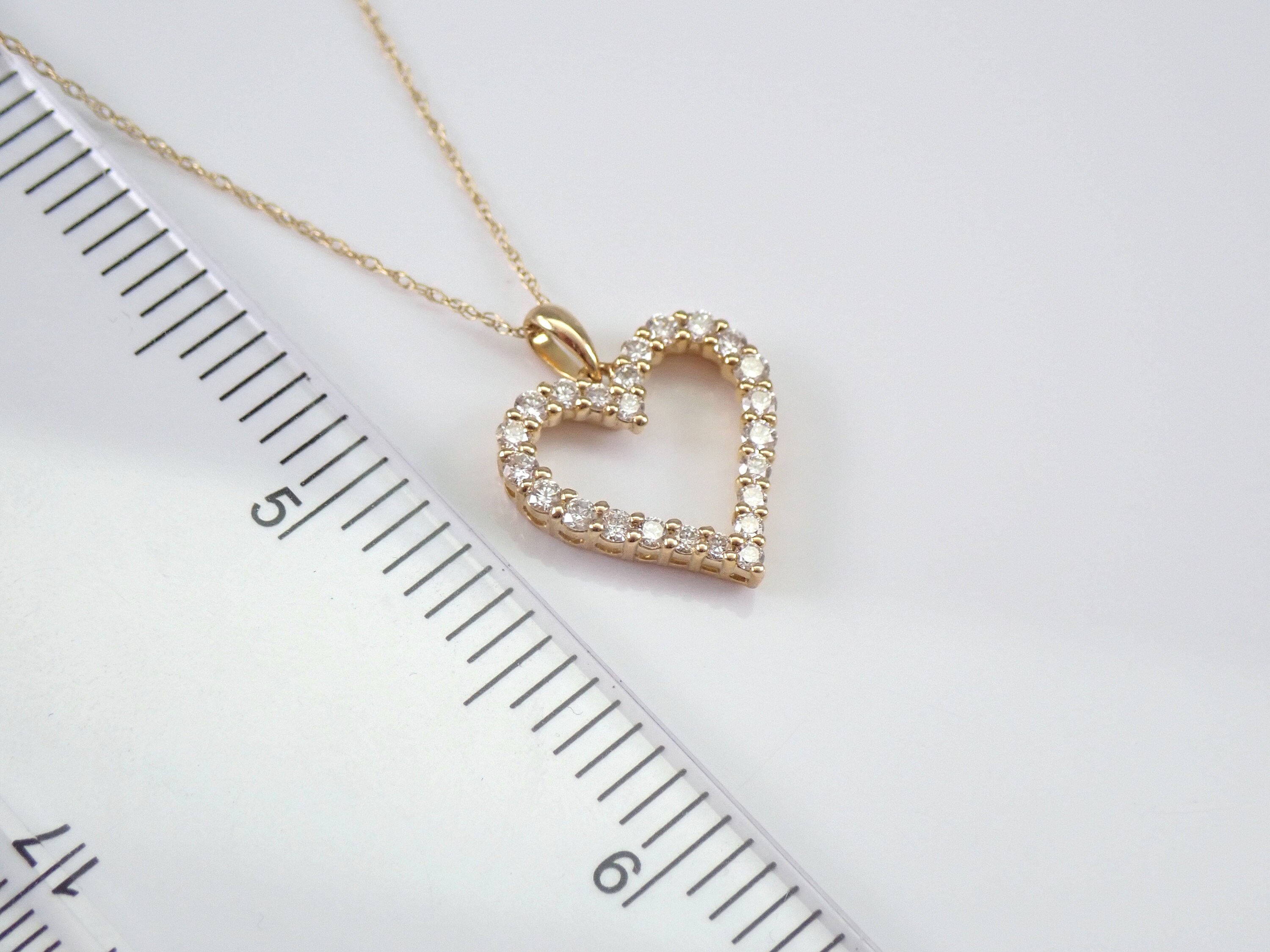 Yellow Gold Diamond Heart Pendant Necklace 18 Chain Wedding Graduation