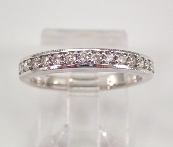 14K White Gold Diamond Wedding Ring - Stacking Anniversary Band - Simple Stacking Jewelry Gift