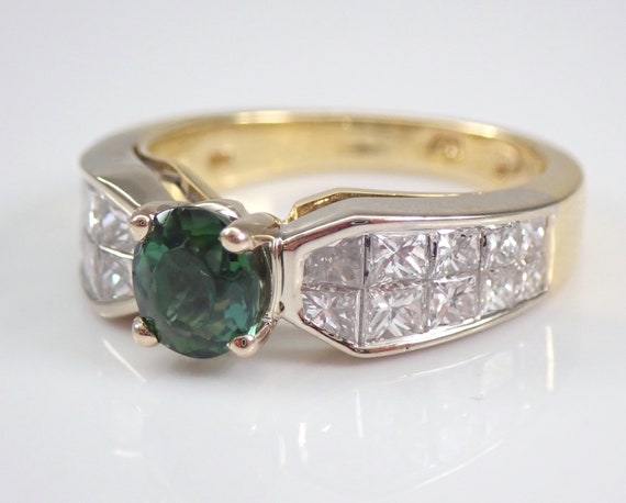 Vintage Green Tourmaline Engagement Ring, Solid 1… - image 6