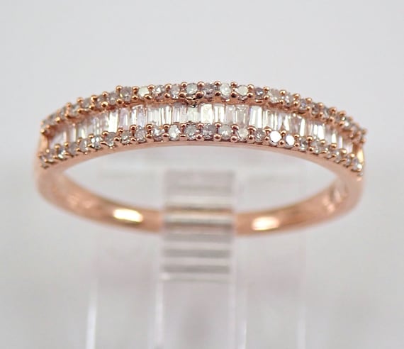 Round and Baguette Diamond Wedding Ring Anniversary Band Rose Gold Jewelry Size 7