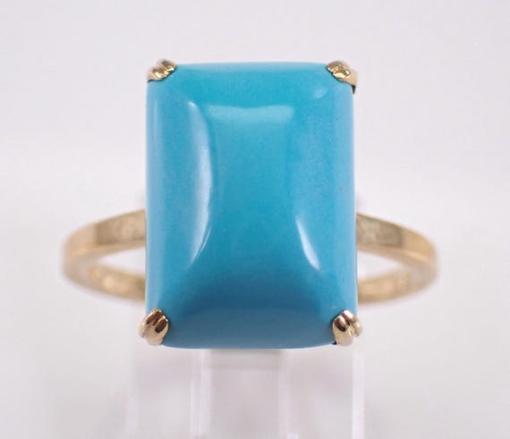 Yellow Gold Turquoise Solitaire Ring: Bridal Engagement Promise Setting
