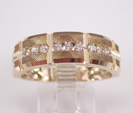 Mens Yellow Gold Diamond Wedding Ring: Bridal Anniversary Band for Him