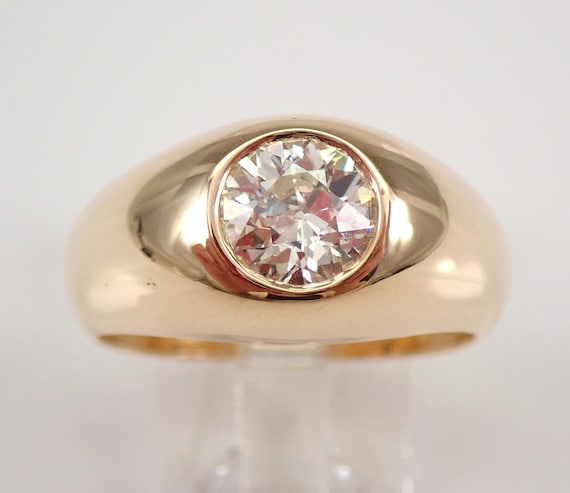 1.30ct Old Miner Diamond Ring - 14k Yellow Gold Solitaire Band - 50s Vintage Gypsy Bridal Fine Jewelry Gift