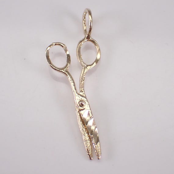Vintage 14K Yellow Gold Scissors Pendant: Moving Shears Bladed Clippers