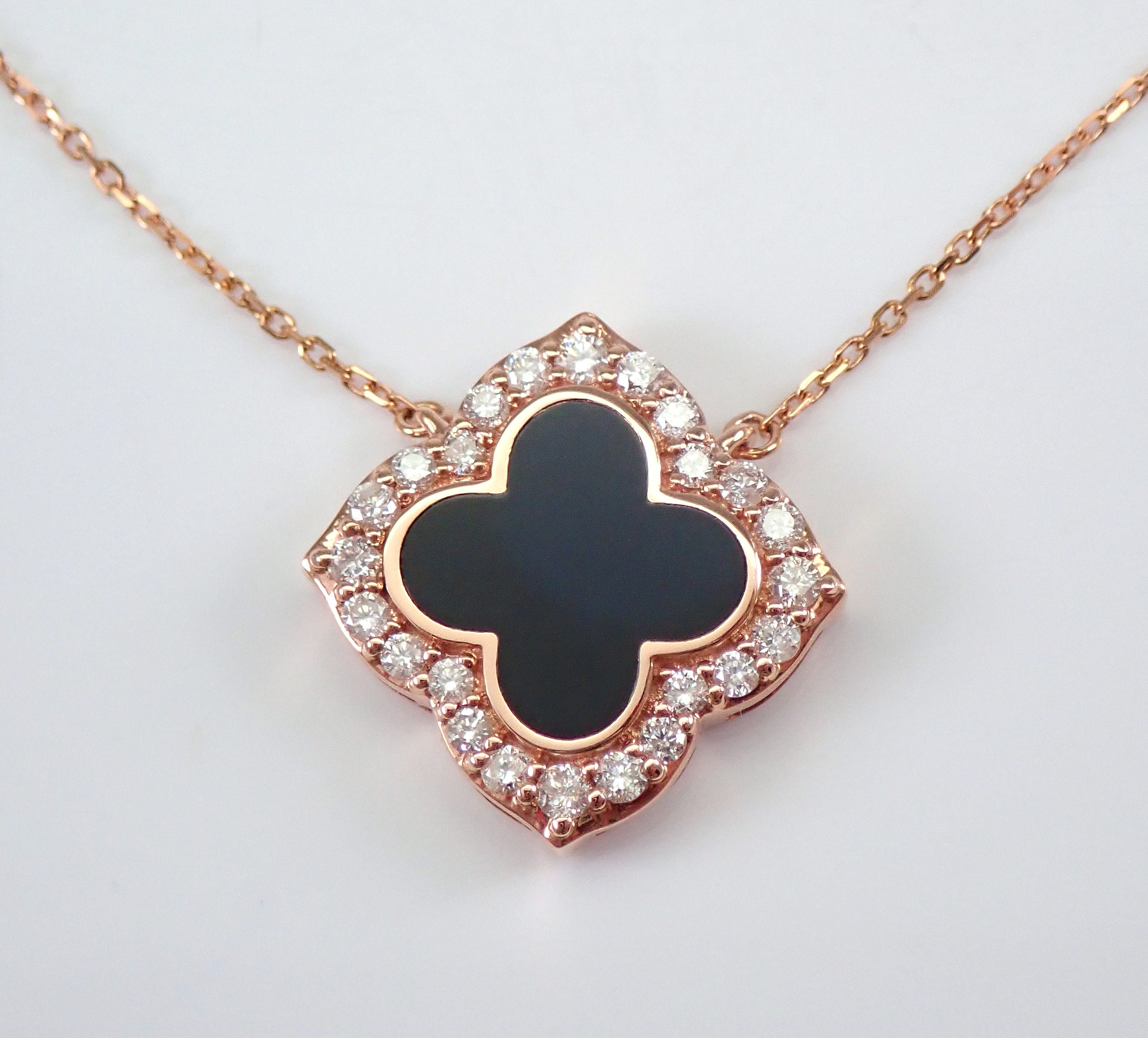 70265 14K YELLOW GOLD BLACK CLOVER NECKLACE
